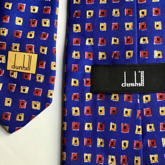 DUNHILL  navy blue with red motifs silk Tie made in Italy 🇮🇹 - Picture 1 of 8